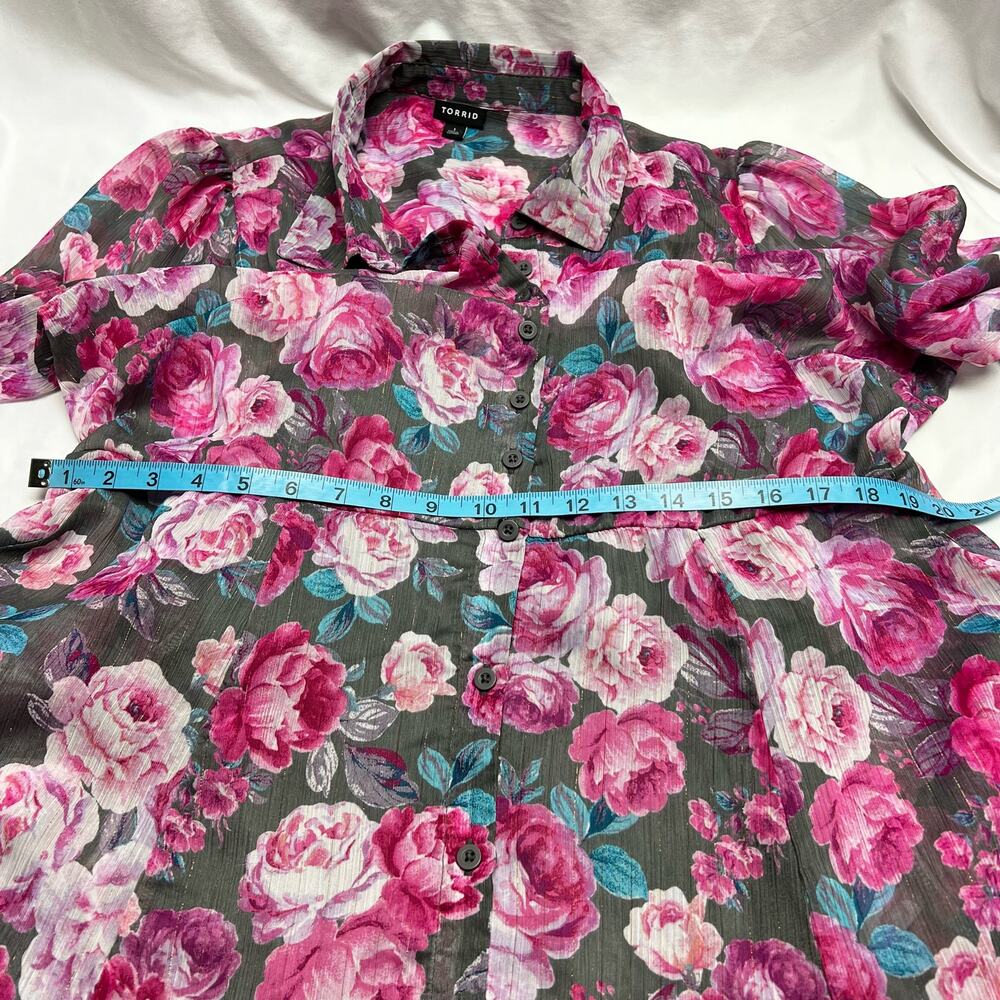 Torrid Tea Length Dress Sheer Floral Pink & Gray Lined Size 1 Women's 14/16 (1X) - Picture 11 of 15